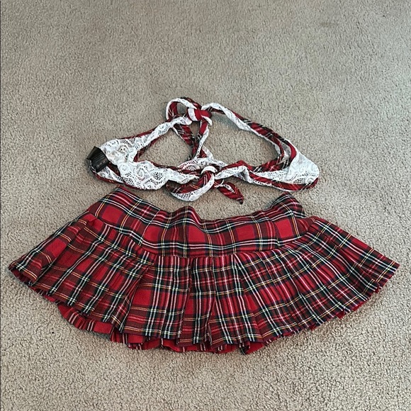 Plaid Red and White Lace Lingerie Set - Picture 1 of 3